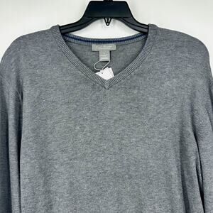 NWT Cremieux V Neck Sweater Gray Cotton Cashmere Men’s L Classic Luxury Office
